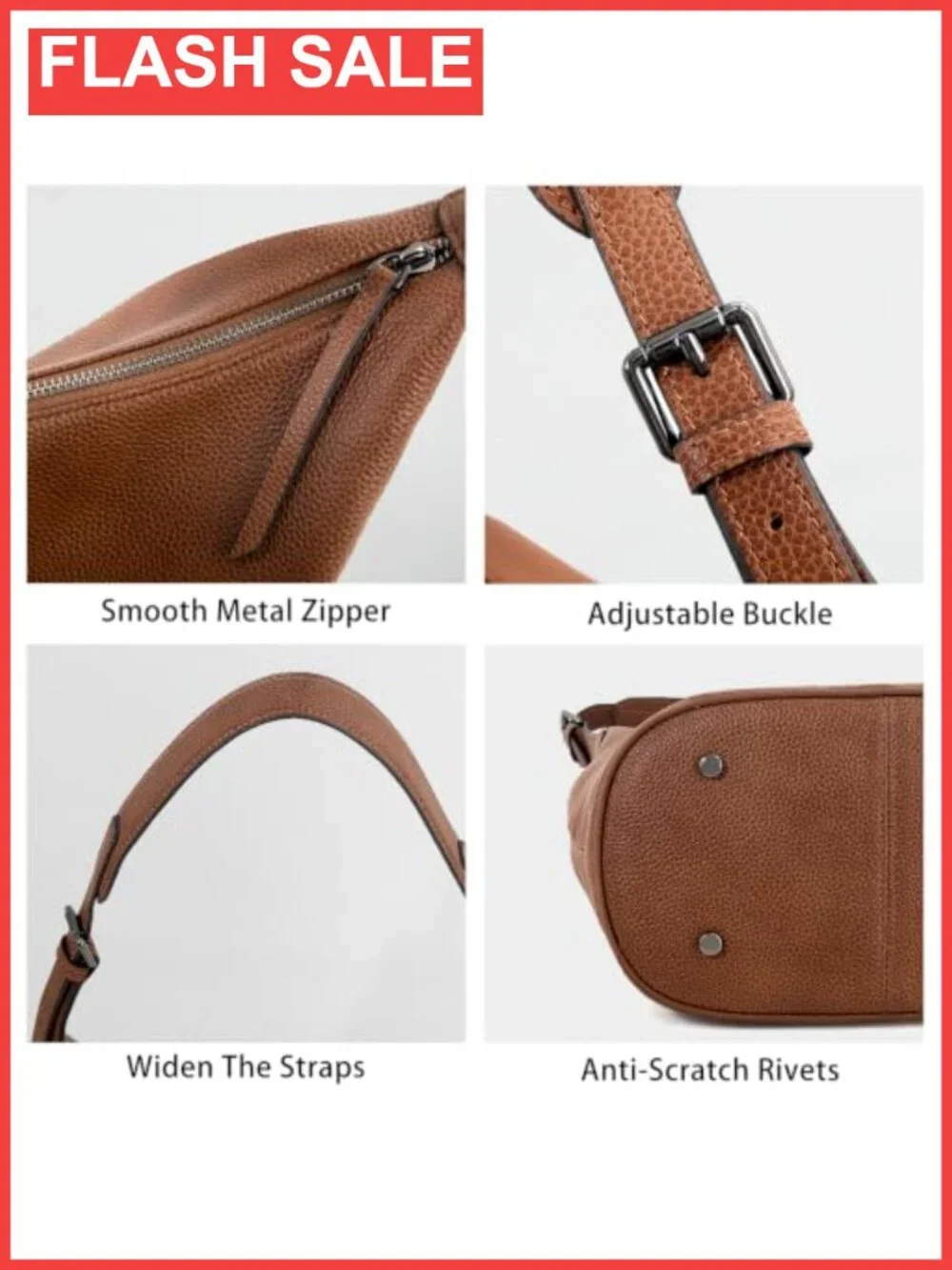 Full-Grain Leather Slouchy Hobo Tote Bag Adjustable Crossbody Shoulder Handbag